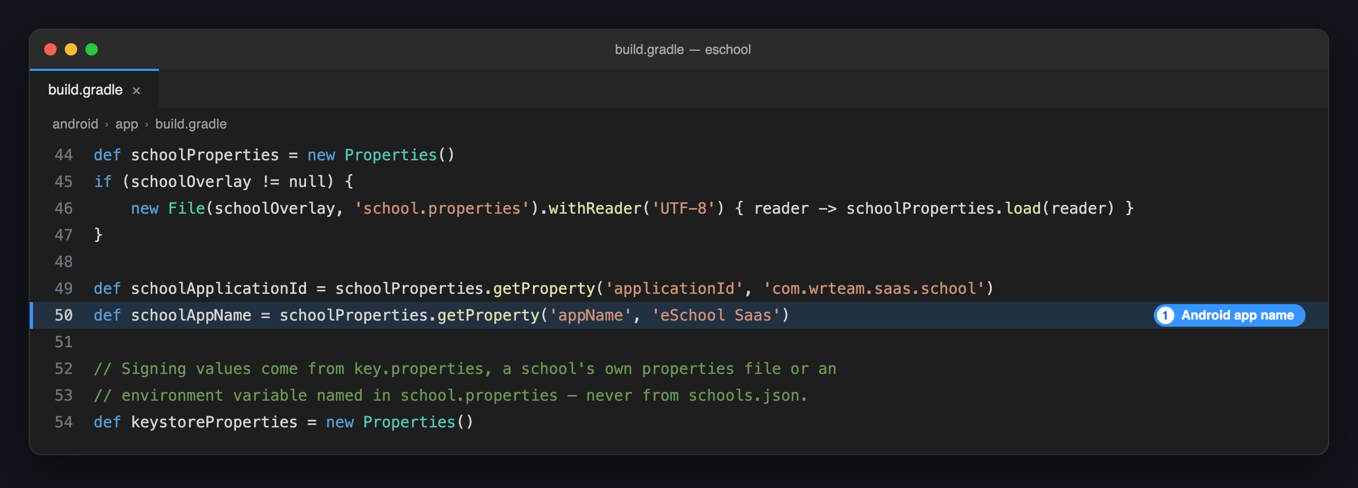 build.gradle: the Android app name